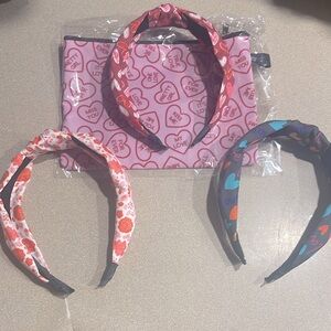 3 headbands and makeup bags